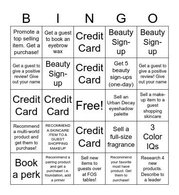 Sephora Bingo Card