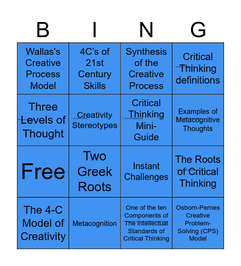 Critical Thinking Bingo! Bingo Card