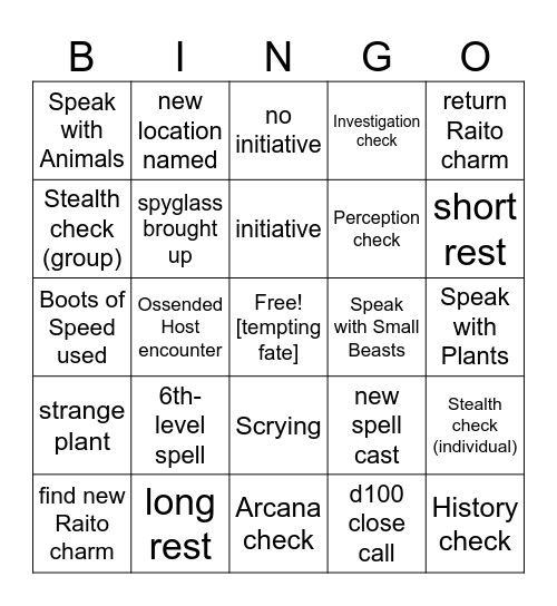 The Valley of the Shadow of Death? [Critical Role 3.74] Bingo Card