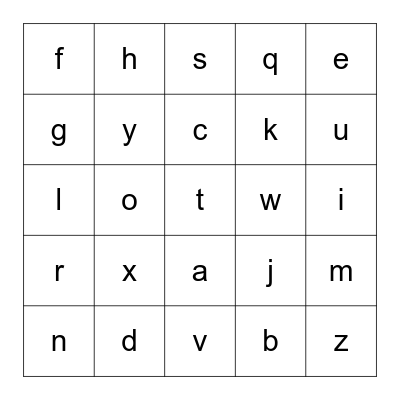 Lowercase Letters Bingo Card