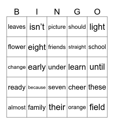 Grade 2 HFW Words Block 2 Bingo Card
