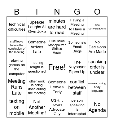 BAD MEETING BINGO Card