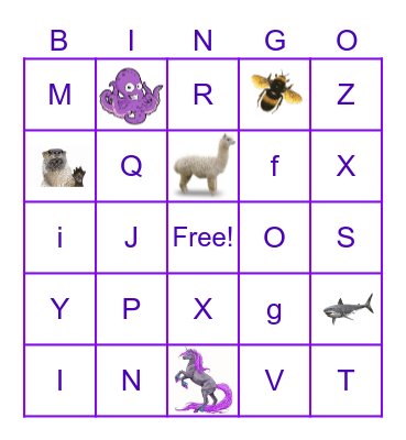 Letters I - Z Bingo Card