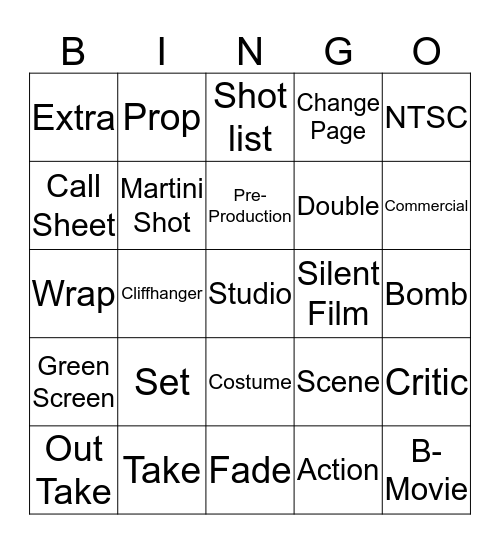 Film Terms Bingo Card