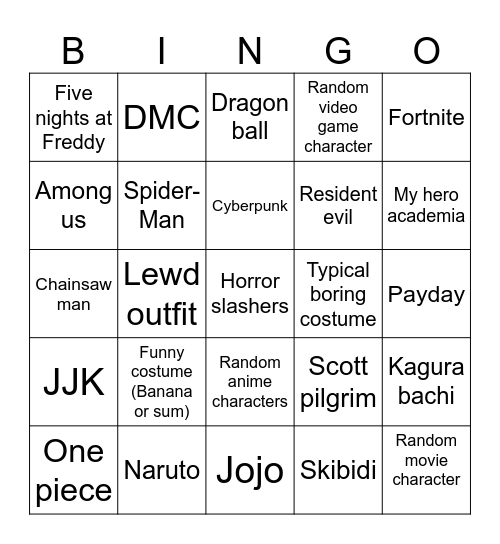 Halloween Bingo Card