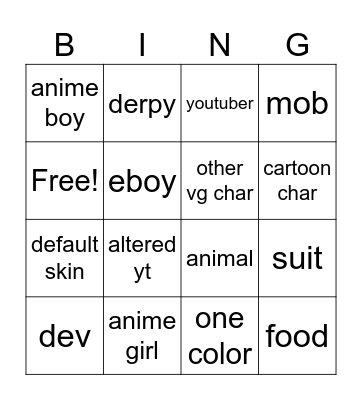 mc skin bingo Card