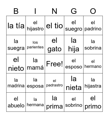 La Familia Bingo Card