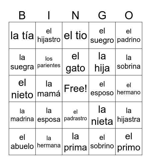 La Familia Bingo Card