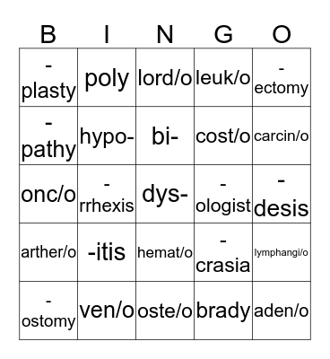 Medical Terminology I Bingo Card