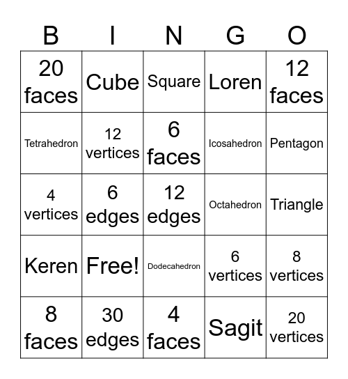Platonic Solids Bingo Card