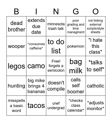 Dr T Bingo Card