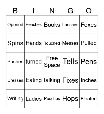 Inflectional Endings Bingo Card