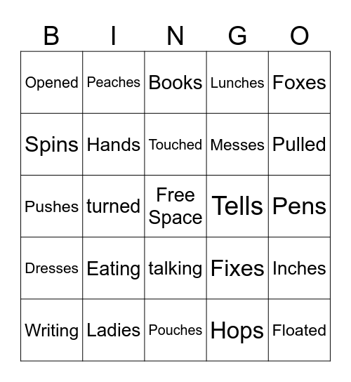 Inflectional Endings Bingo Card