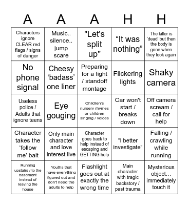 Horror Bingo Card