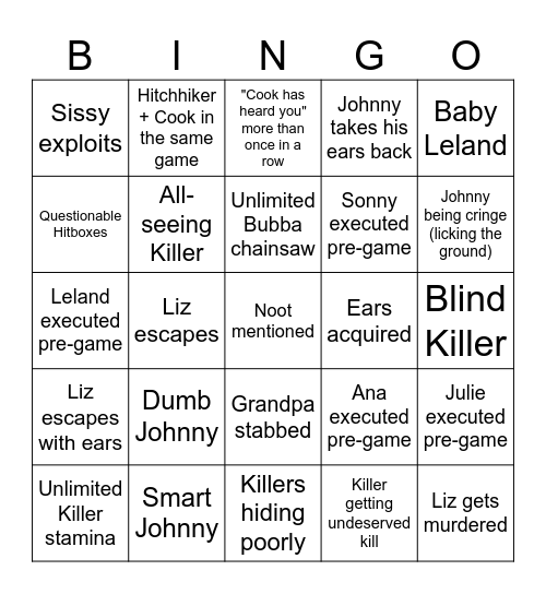 Texas Chainsaw Massacre Game Bingo Card