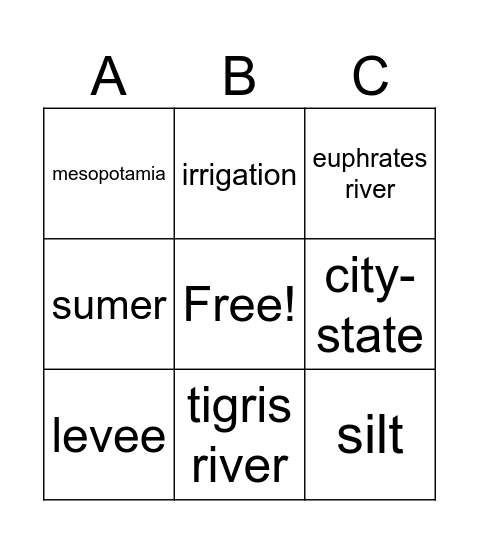 Mesopotamia Bingo Card