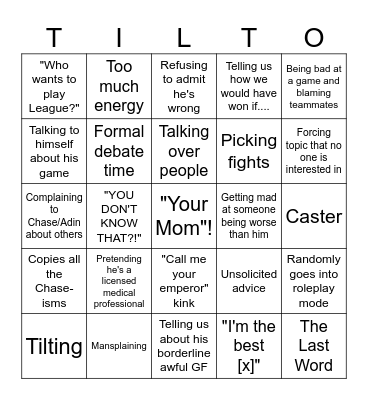 Andy Edition Bingo Card