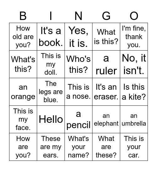 Grammar Review 1 Bingo Card