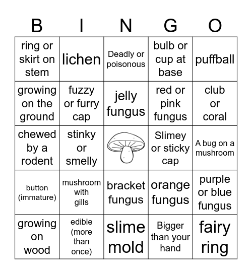 Mushroom & Fungus Bingo Card