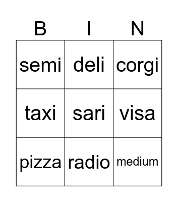 I tries e on for size Bingo Card