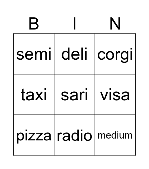 I tries e on for size Bingo Card