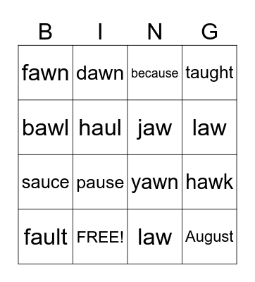 AW / AU Bingo Card