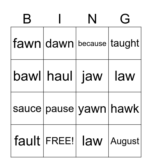 AW / AU Bingo Card