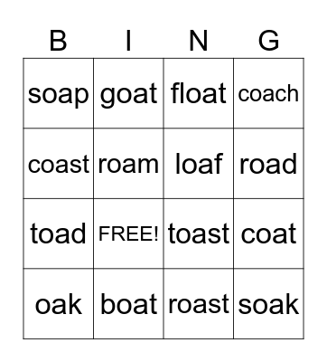 oa words Bingo Card