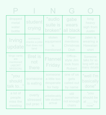 Prac Bingo October 6th Bingo Card