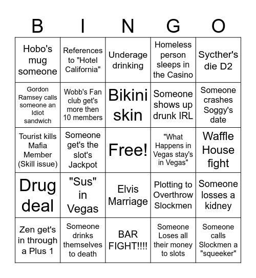 Vegas Bingo card Bingo Card