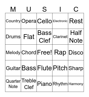 Musical Bingo Card