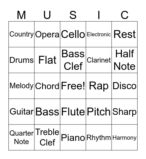 Musical Bingo Card