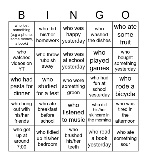 Find someone Bingo Card