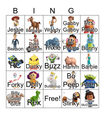 Toy Story Bingo Card