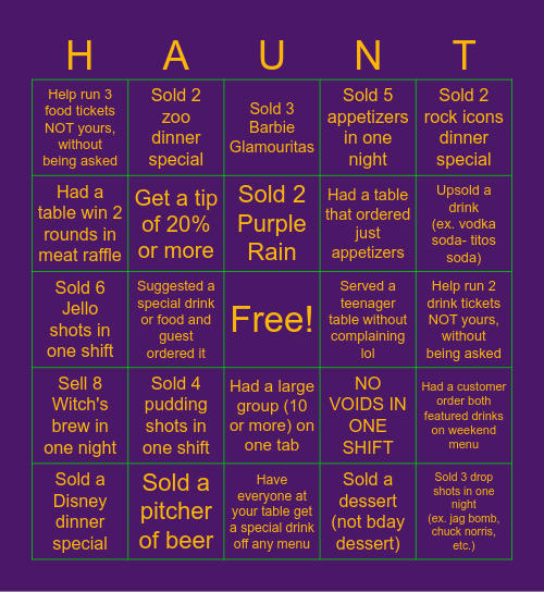 Haunted Acres Bingo Card