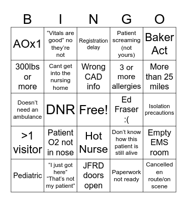 Interfacility Bingo Card