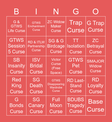 Life Series Curses Bingo Card