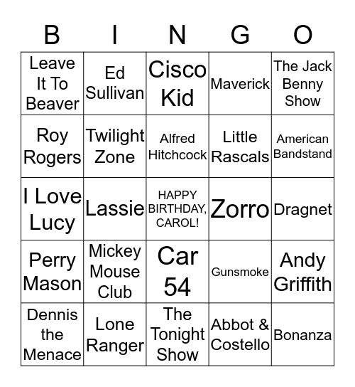 The Screen of the 1950's Bingo Card