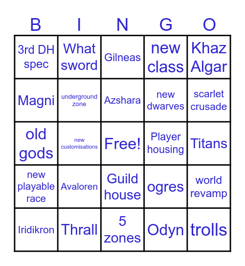 Next WoW expansion bingo Card