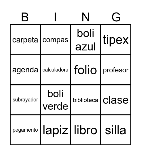 Material escolar Bingo Card