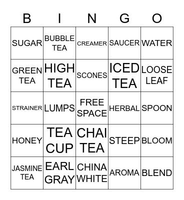 Tea Party Bingo Card