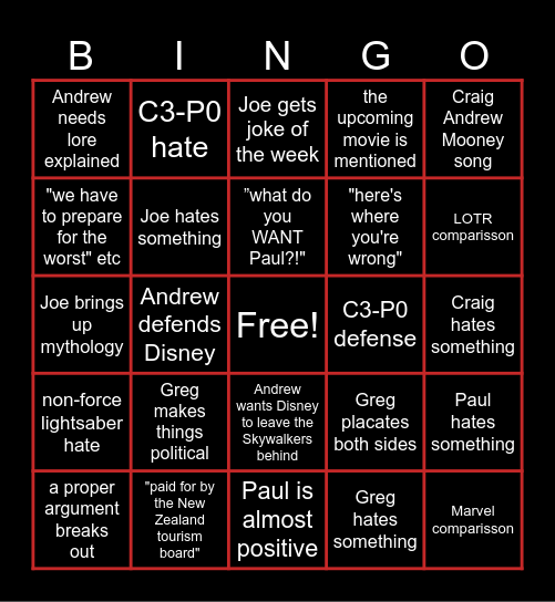 With Mates: Ahsoka Bingo Card