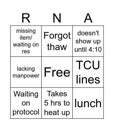 mRNA Delay Bingo Card