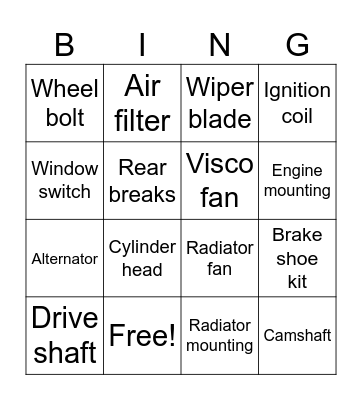 MOTOR PARTS Bingo Card