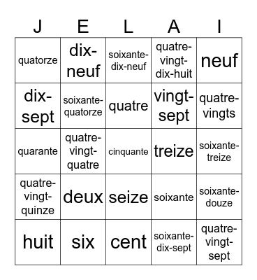 French #0-100 Bingo Card