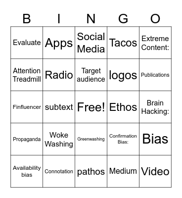Media Literacy Bingo Card