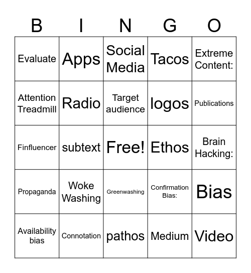 Media Literacy Bingo Card