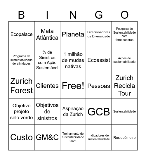 Sustentabilidade em Claims Bingo Card