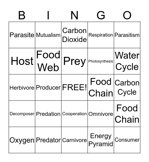 Interactions in Ecosystems Bingo Card