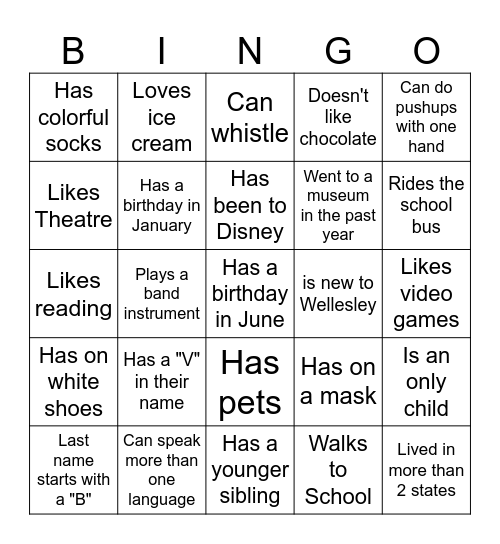 Middle School BINGO: Find someone who... Bingo Card